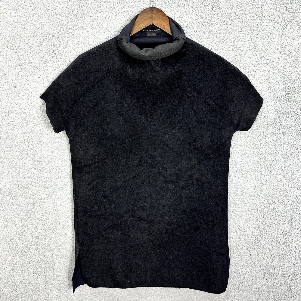 Marie Saint Pierre Mini Dress Womens 2 Black Short‎ Sleeve Wool Lagenlook Artsy